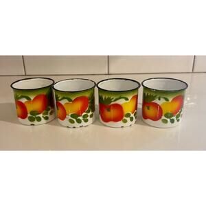 Set of 4 Vintage Enamel Fruit Patterned Cups